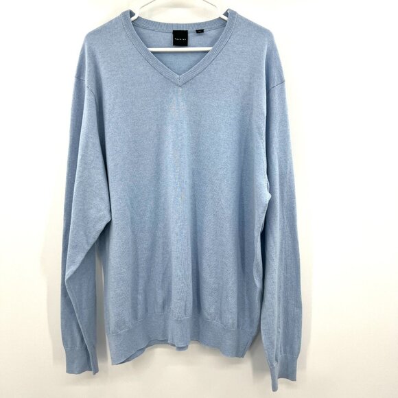 Dunning Cotton Silk Cashmere Blend V-Neck Blue Sweater Men's XXL - Picture 1 of 4